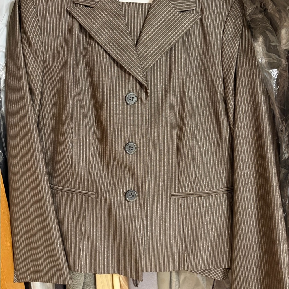 Le Suit Brown & silver Pinstripe Suit